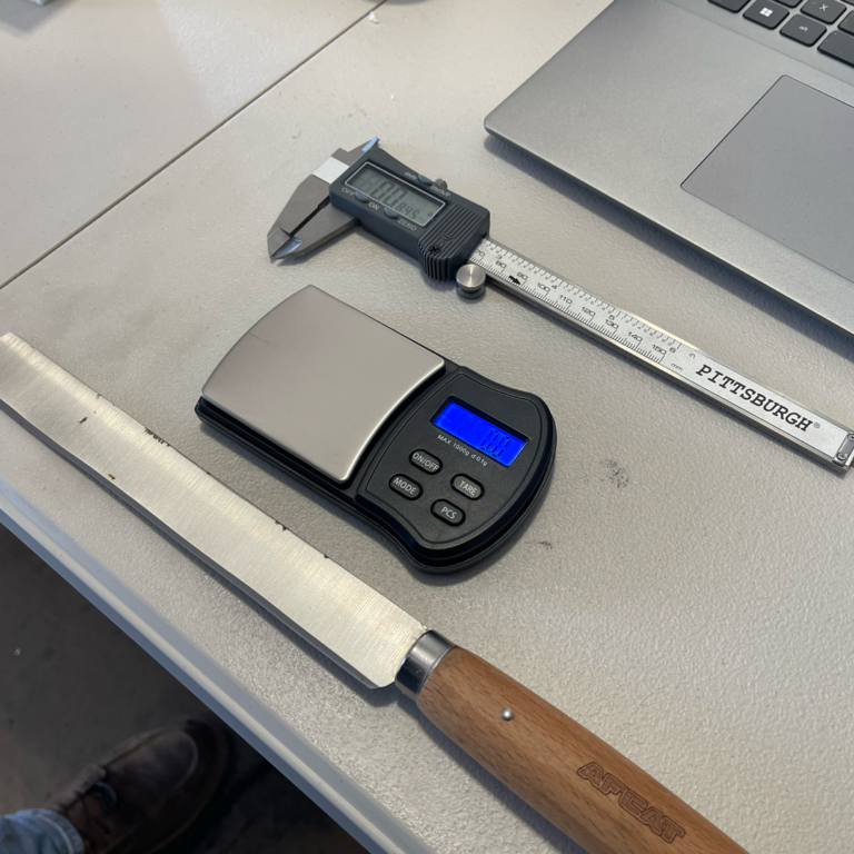 Tools needed: Calipers, gram scale, and batt knife.